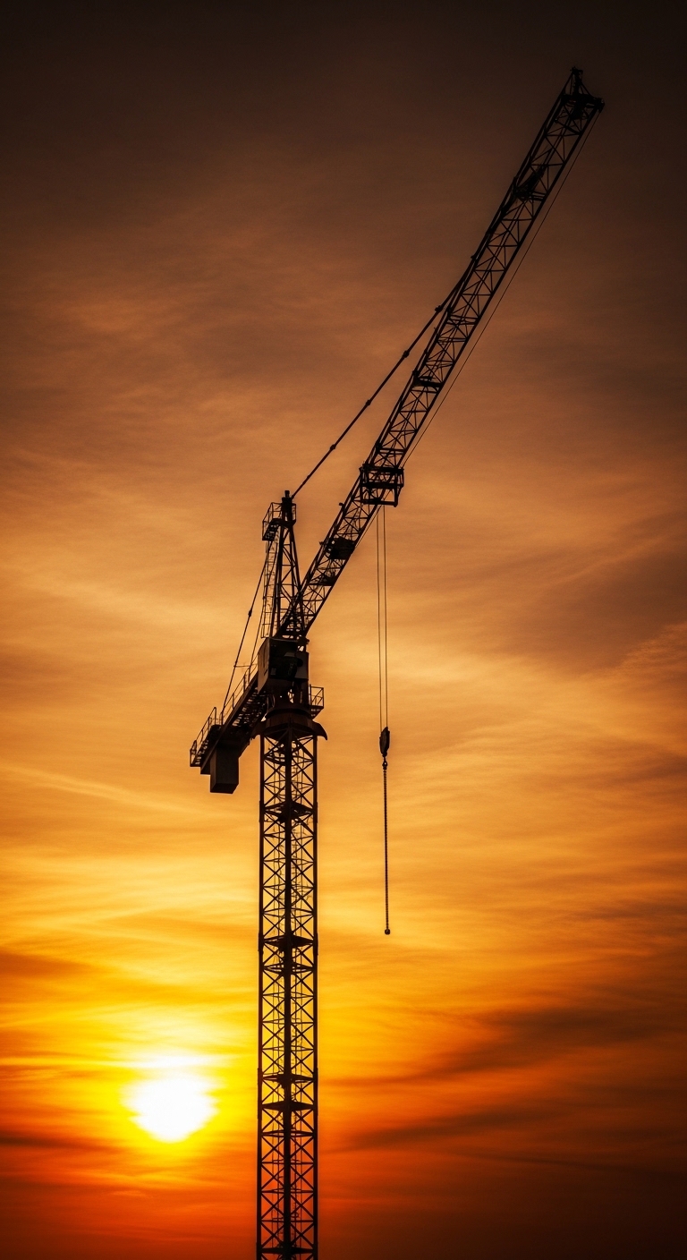 Crane silhouette at golden sunset