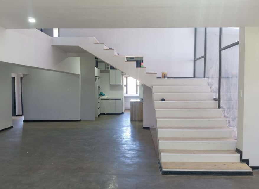 Upstairs balustrade with chandelier